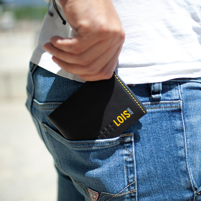 Cartera Hombre Piel Lois Temple Negro-Amarillo