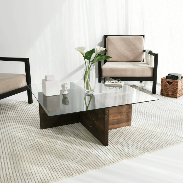 Tavolino da salotto Dhabi, Tavolo basso da caffè, Portariviste per divano, Ripiano da soggiorno, 90x90h35 cm, Noce
