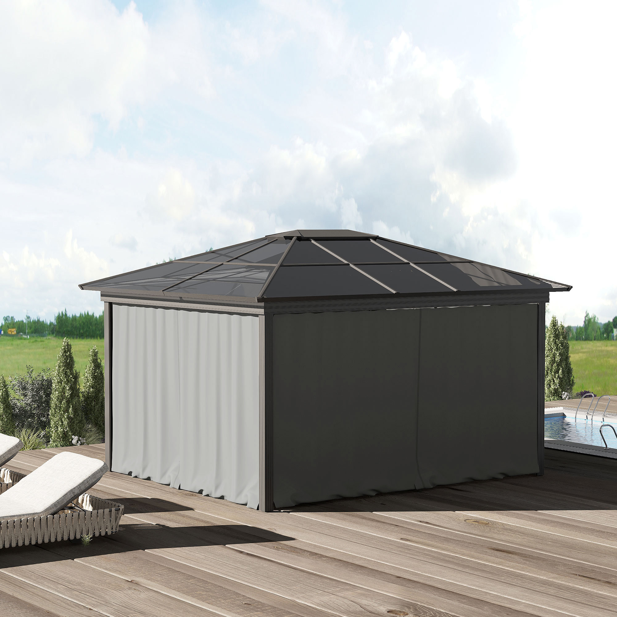 4 parois latérales pour pavillon de jardin tonnelle rigide 300 x 300 cm protéger de la pluie vent soleil gris clair