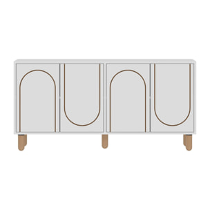 VINET Buffet 4 portes blanc design graphique 150x73cm