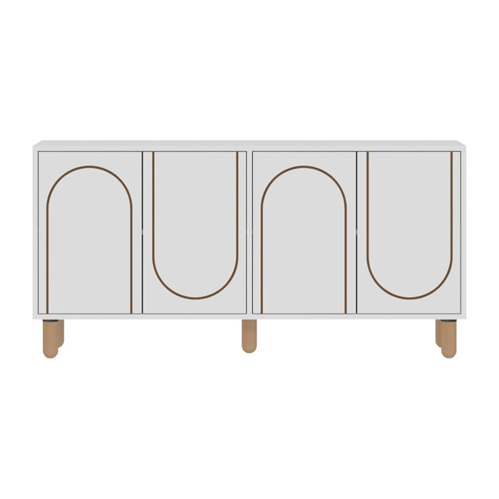 VINET Buffet 4 portes blanc design graphique 150x73cm