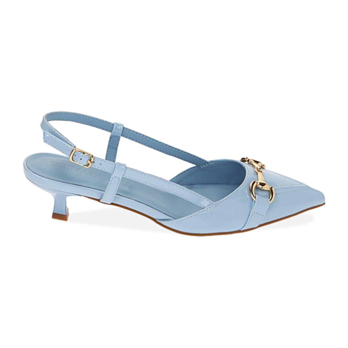Décolleté slingback celesti in vernice, tacco 4 cm