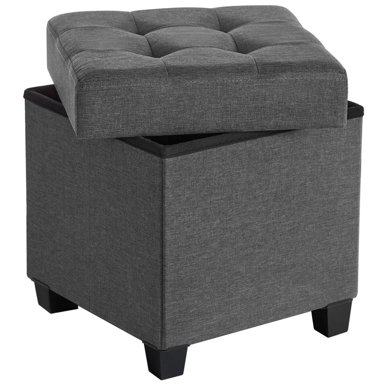 Pouf contenitore pieghevole in tessuto effetto lino grigio