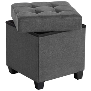Pouf contenitore pieghevole in tessuto effetto lino grigio