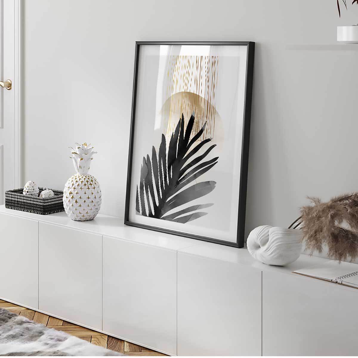 Affiche encadrée composition abstraite beige Affiche + cadre en métal - Noir