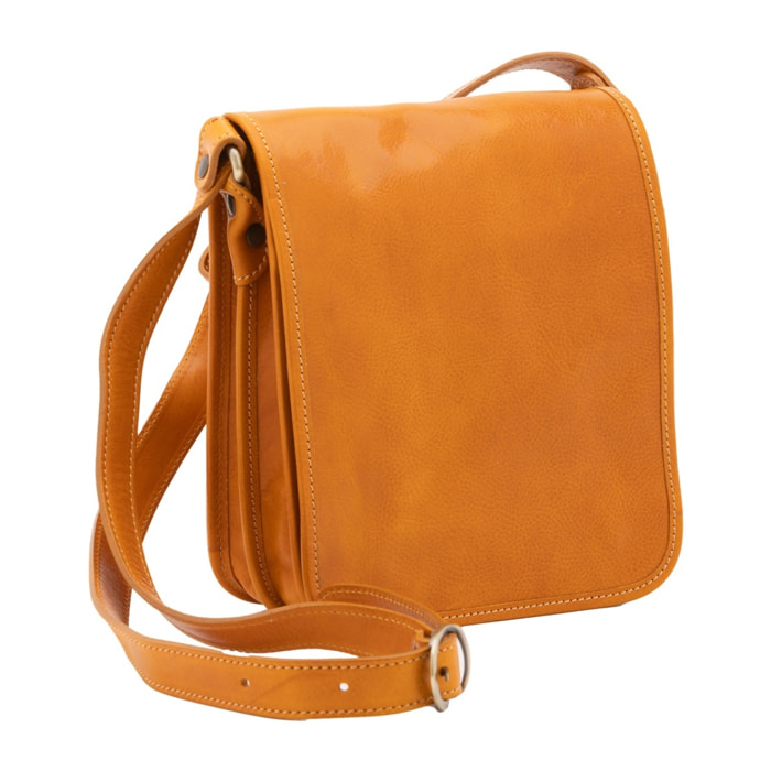 Borsa a tracolla uomo in vera pelle - Modello False - Made in Italy - 23.0 x 20.0 x 9.0 cm