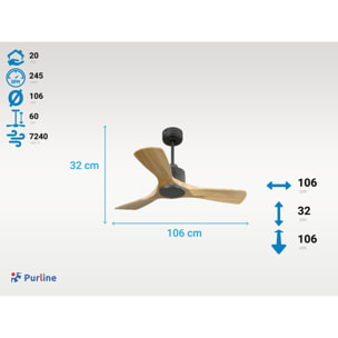 Ventilateur de plafond Réversible  Thermostat Wifi Moteur à courant continu Toits en pente Télécommande Hypersilence Mémoire