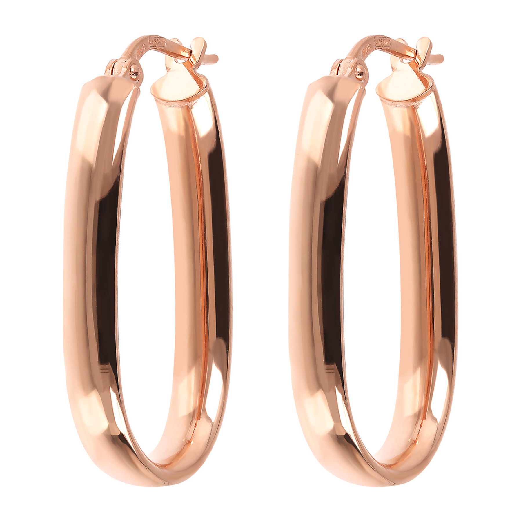 Orecchini Ovali Allungati in Argento 925 placcato Oro Rosa 18Kt