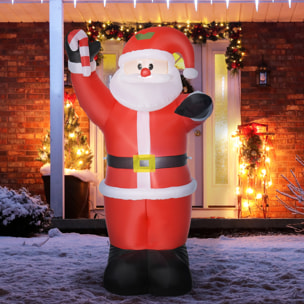 Papá Noel Inflable 240 cm Papá Noel Hinchable con Bastón Luces LED e Inflador Eléctrico Decoración Navideña para Exteriores Interiores Multicolor