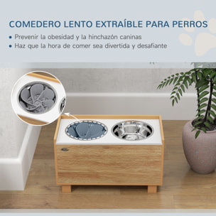 Comedero Perro Elevado con Alimentador Lento Extraíble y Espacio de Almacenaje Cuencos para Perros con 2x2 L Comedero y Bebedero de Acero Inoxidable para Perros Grandes Roble