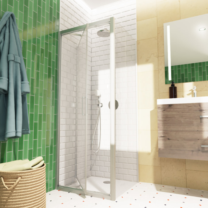 TEX-C ensemble porte compact/paroi 90x90cm anticalcaire avec profilés chrome brillant (SATTEXC90S90)