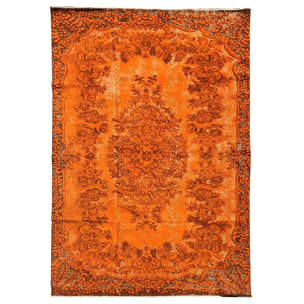 Authentique tapis Noué main en Turquie motif médaillon couleur flashy orange