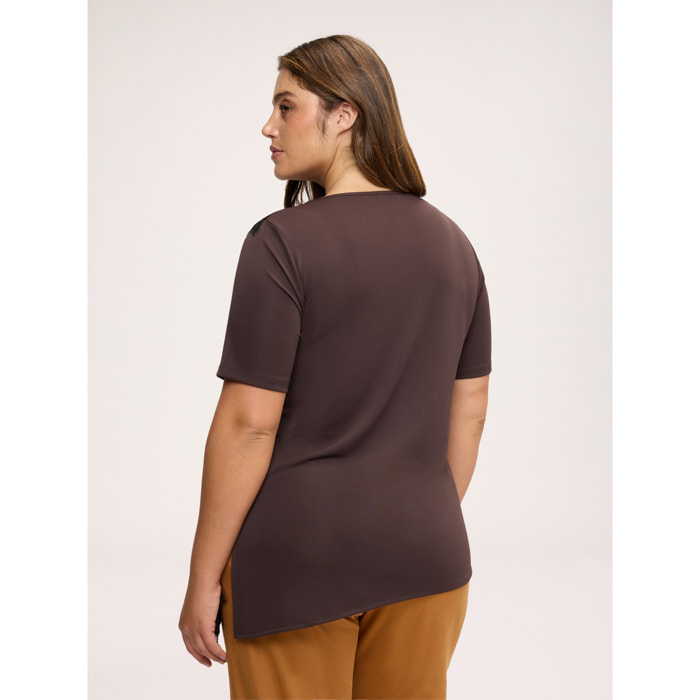 Fiorella Rubino - Top asimmetrico con bordo in pizzo - Marrone