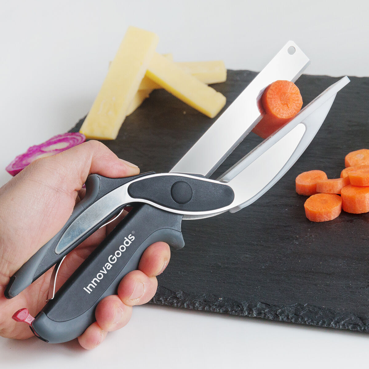 Pack Ensemble de Couteaux en Céramique et Éplucheur et Couteau-Ciseau avec Mini Planche à Découper Intégrée InnovaGoods