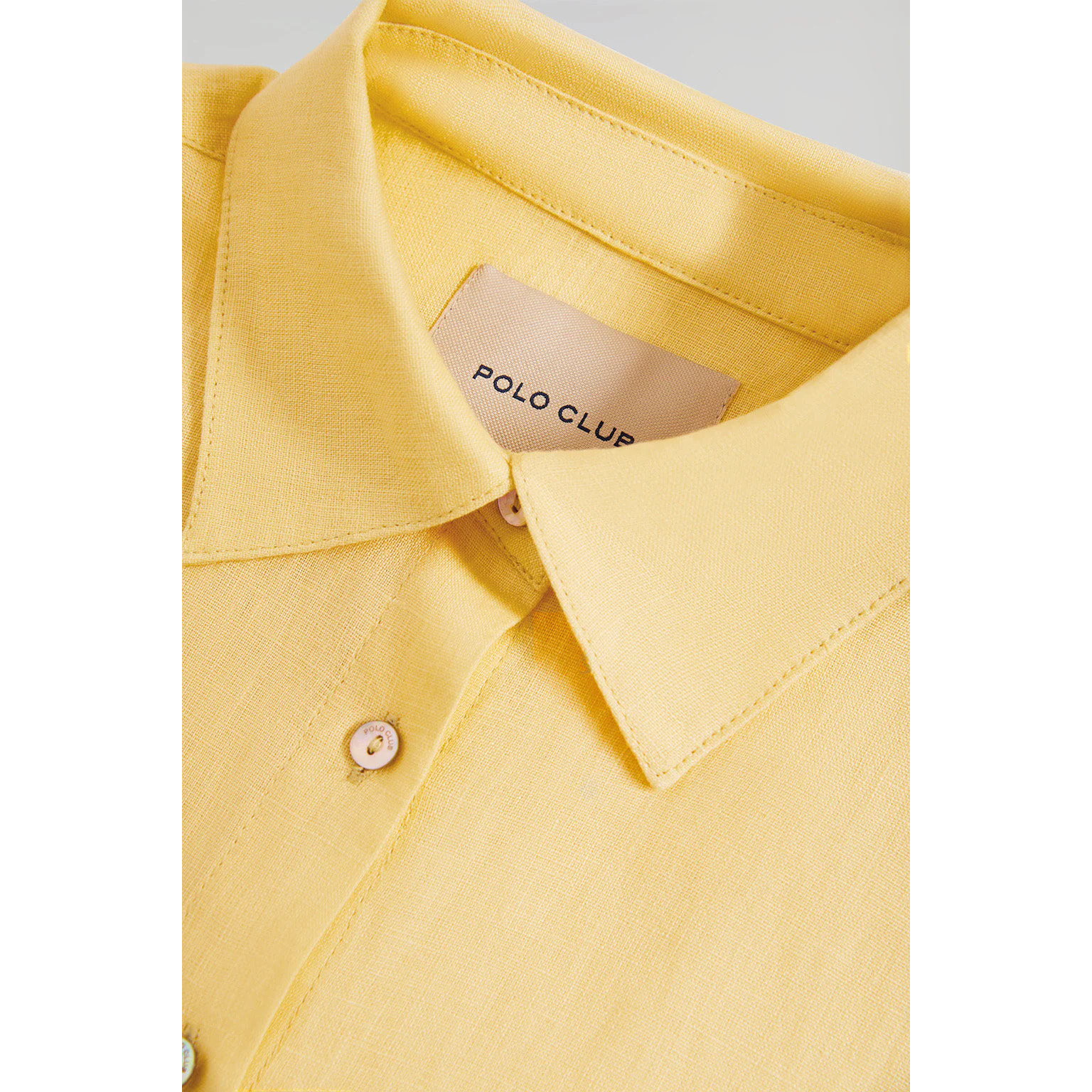 Camicia giallo polvere in lino con particolare ricamato Rigby Go