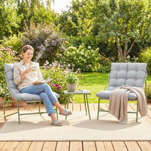 Conjunto de Mesa y Sillas de Terraza Exterior de 3 Piezas, Muebles de Jardín Exterior con Cojines, 2 Sillas Lounge, Mesa de Café y Estructura de Acero, para Patio, Gris Claro