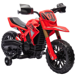 Moto Cross électrique enfant 6 V 2 moteurs effets sonores max. 3 Km/h 30 Kg avec stabilisateurs rouge