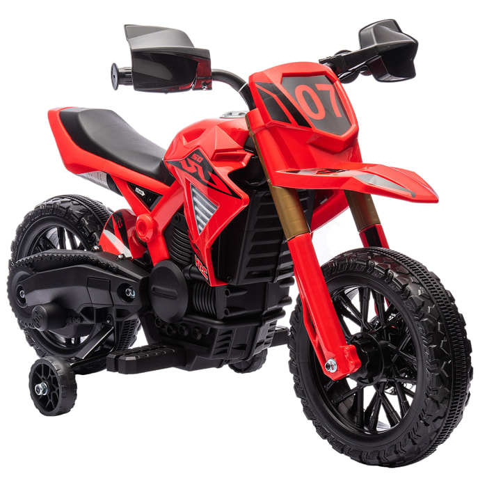 Moto Cross électrique enfant 6 V 2 moteurs effets sonores max. 3 Km/h 30 Kg avec stabilisateurs rouge