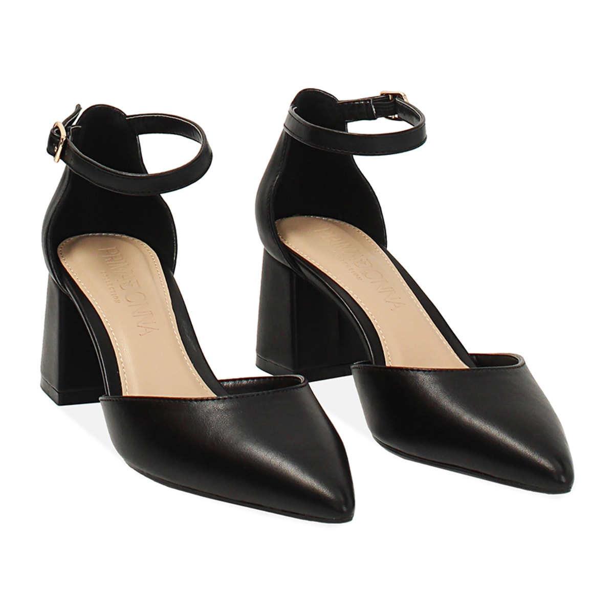 Décolleté open shank donna nere, tacco largo 6,5 cm
