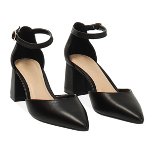 Décolleté open shank donna nere, tacco largo 6,5 cm