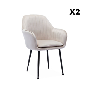 Fauteuil velours et pieds métal (lot de 2) SHELLA