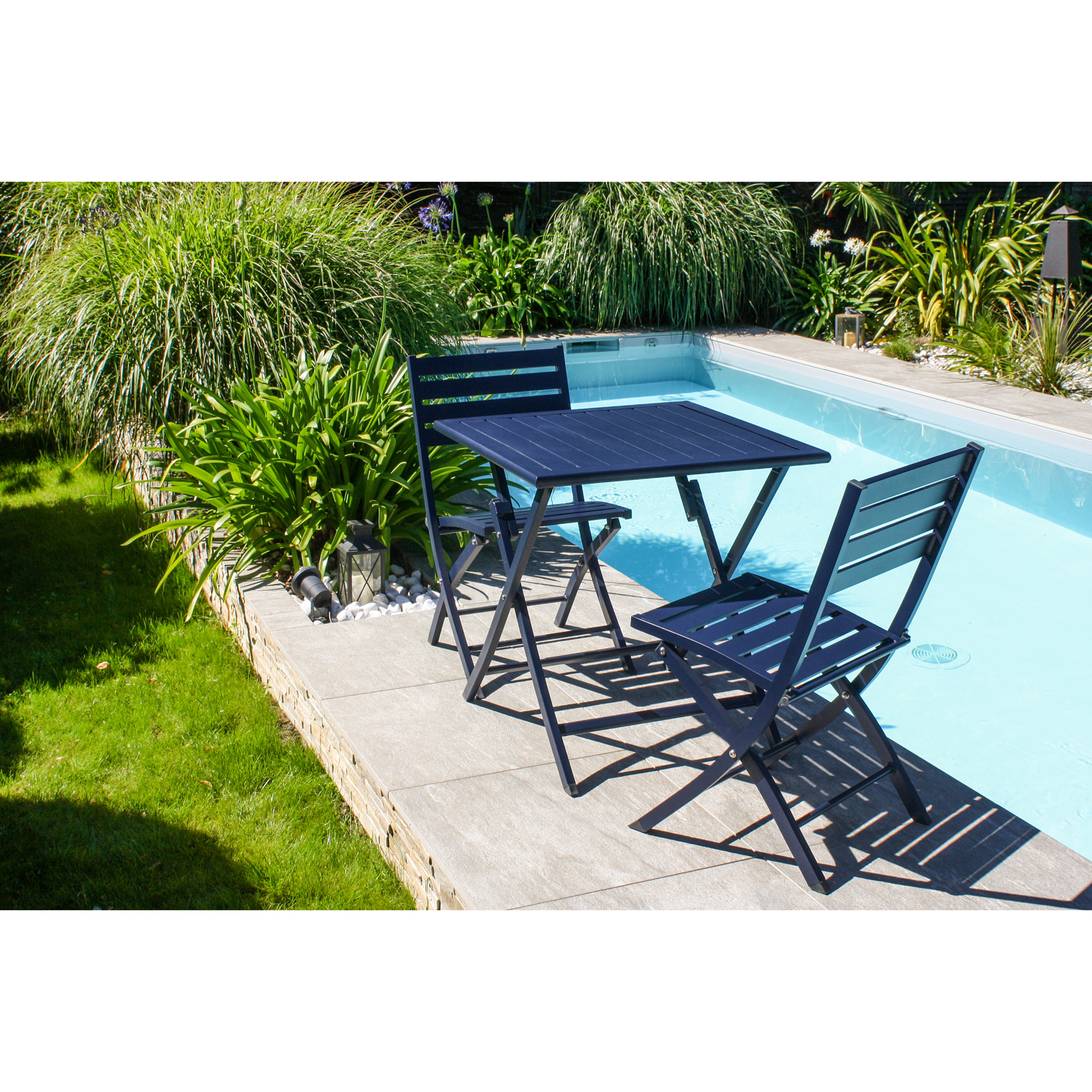 MARIUS - Lot de 2 chaises de jardin en aluminium bleu marine