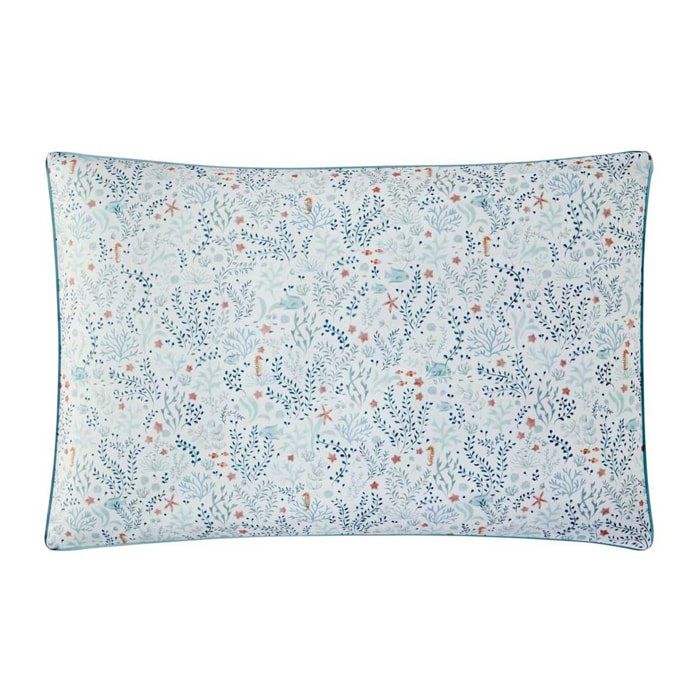 Taie d'oreiller en percale de coton, SOUS L'OCÉAN, Bleu clair
