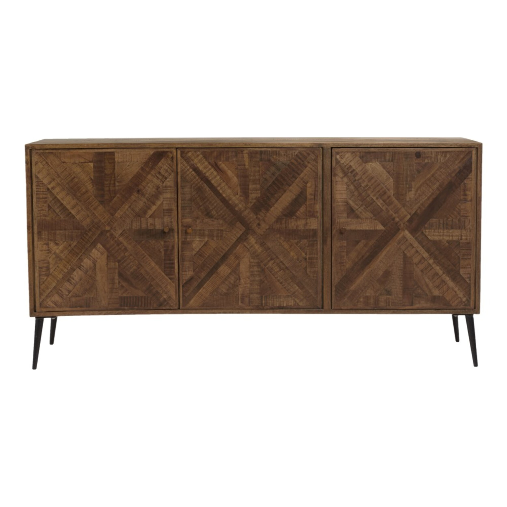 KIARA - Buffet 3 portes bois recyclé formes symétriques pieds métal