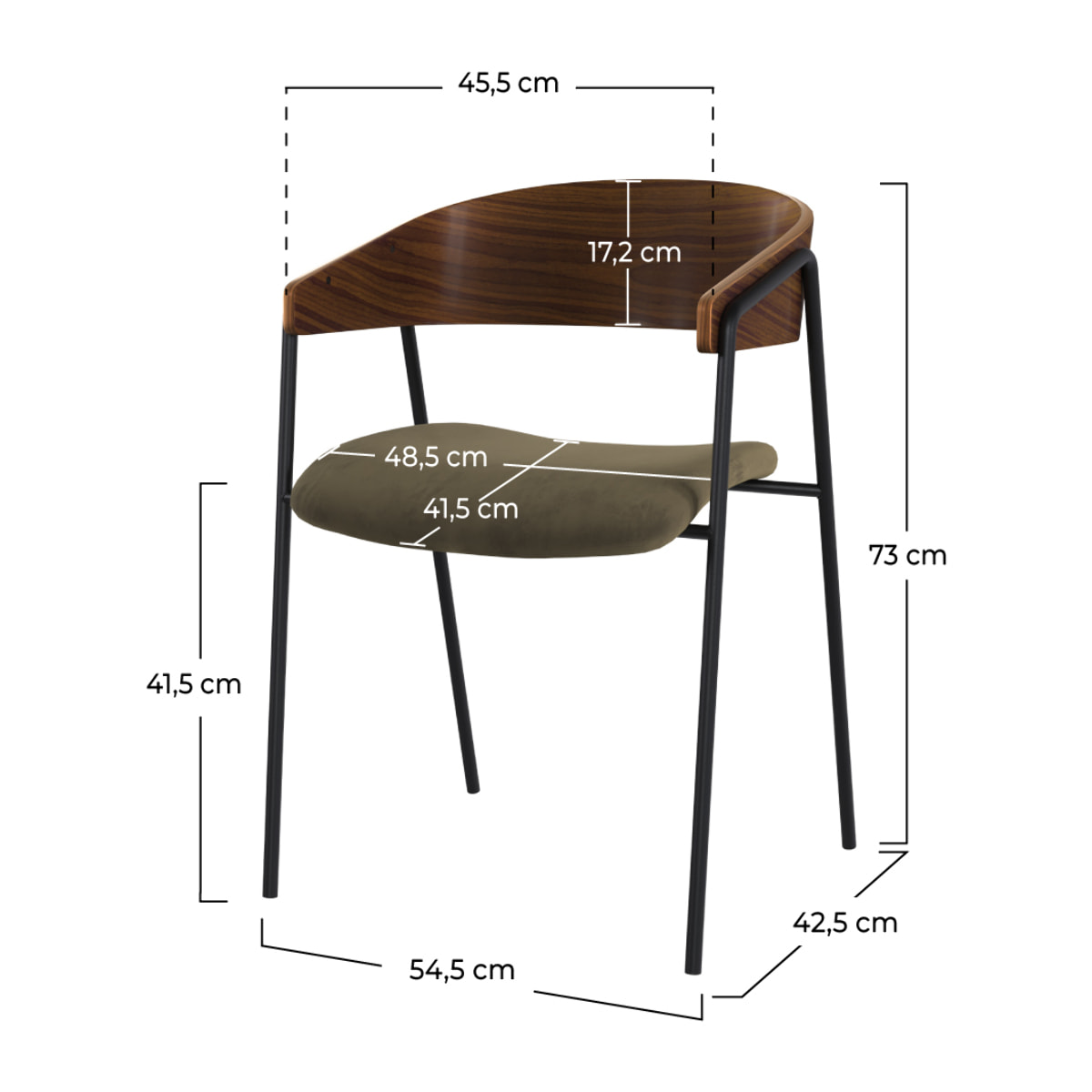 Lot de 2 chaises en velours vert kaki et bois de noyer - Esmée