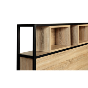 Tête de lit Memphis bois et noire avec rangements 145cm