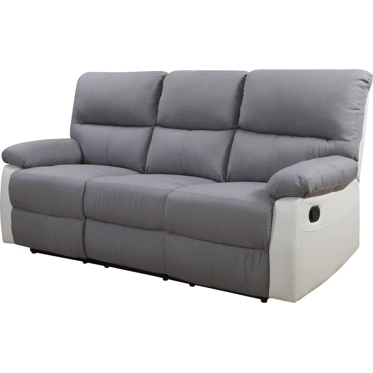 Canapé relax ''Lincoln'' - 197 x 89 x 103 cm - 3 places - Blanc / Gris clair