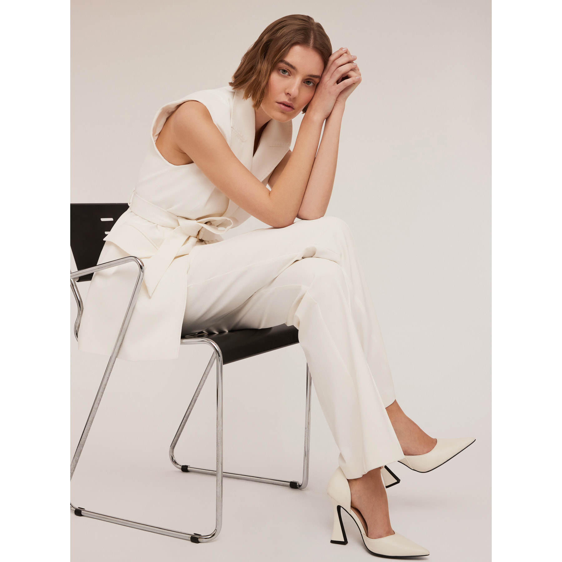 Motivi - Gilet lungo con cintura - Bianco