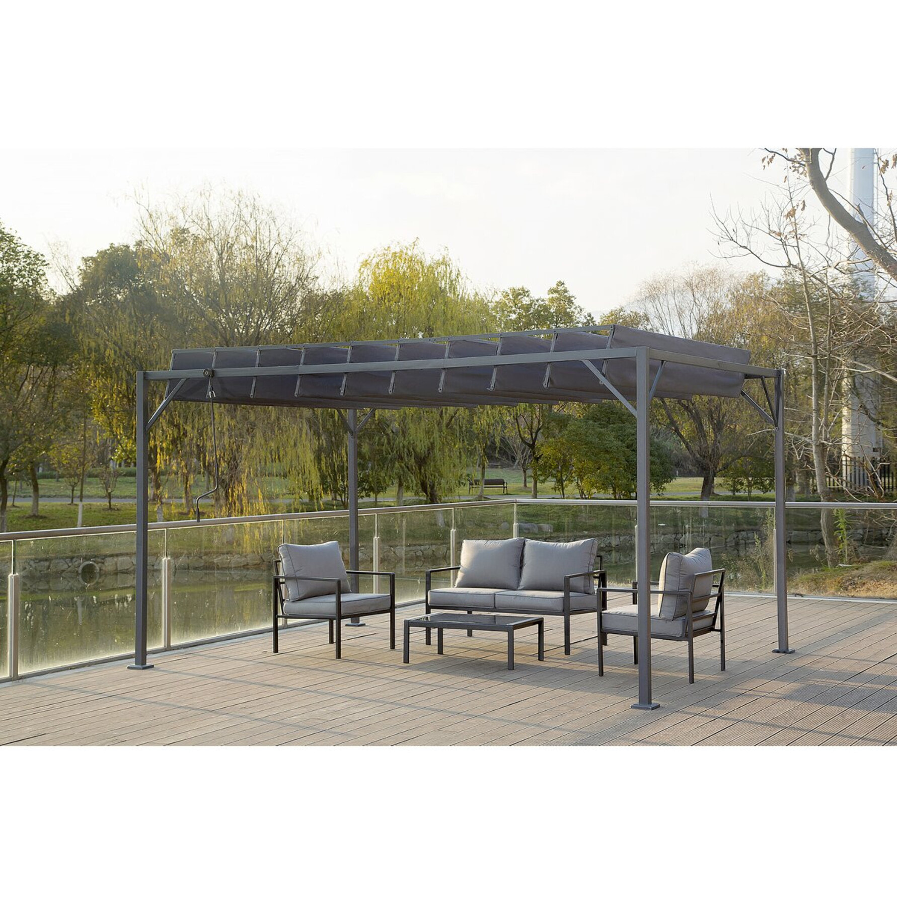 Pergola bioclimatique en tissu "Lodge" 3 x 4 m - Anthracite