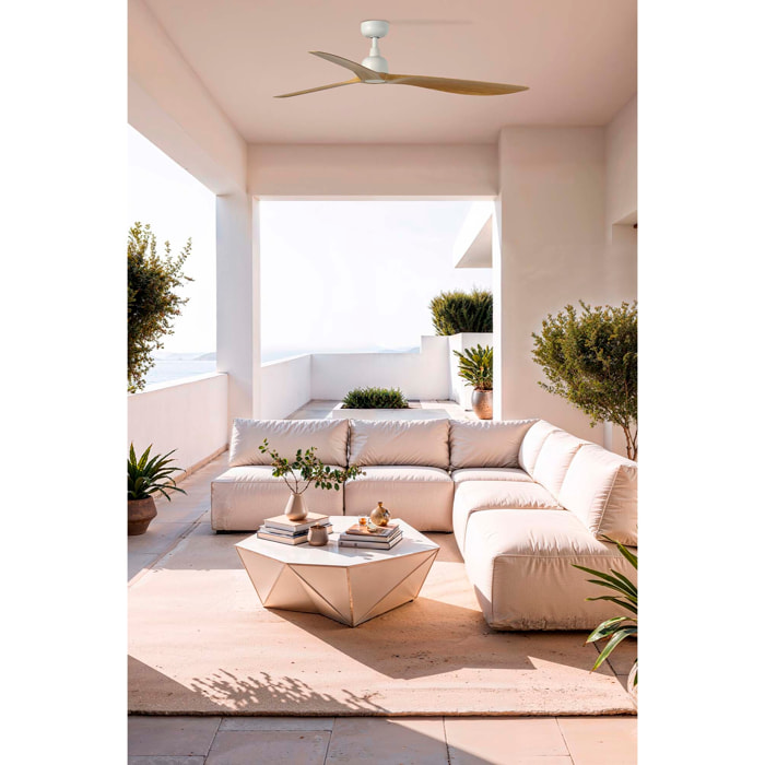 OUTWOOD L Ventilatore a soffitto bianco/legno quercia IP44 TUYA