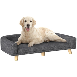 Sofá para Perros Grandes, 98x67x25 cm, Cama Elevada para Perros Tapizada con Cojín Lavable y Patas de Madera de Pino, Carga 40 kg, Gris Oscuro