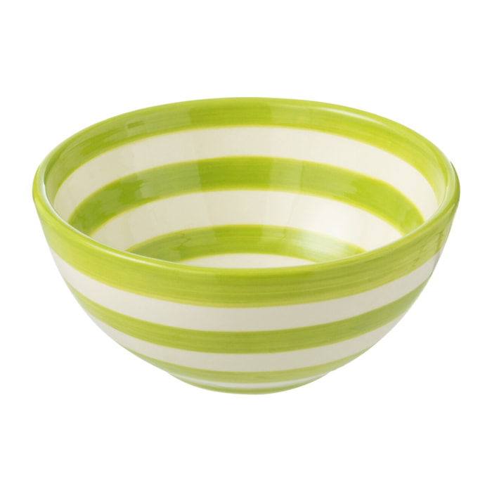 J-Line bol Granada Stripes High - céramique - blanc/vert - small - Ø 14 cm