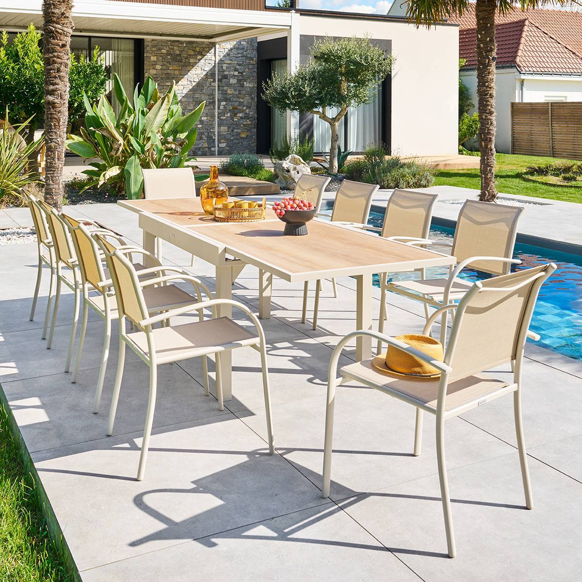 Table de jardin 10 places Piazza extensible argile