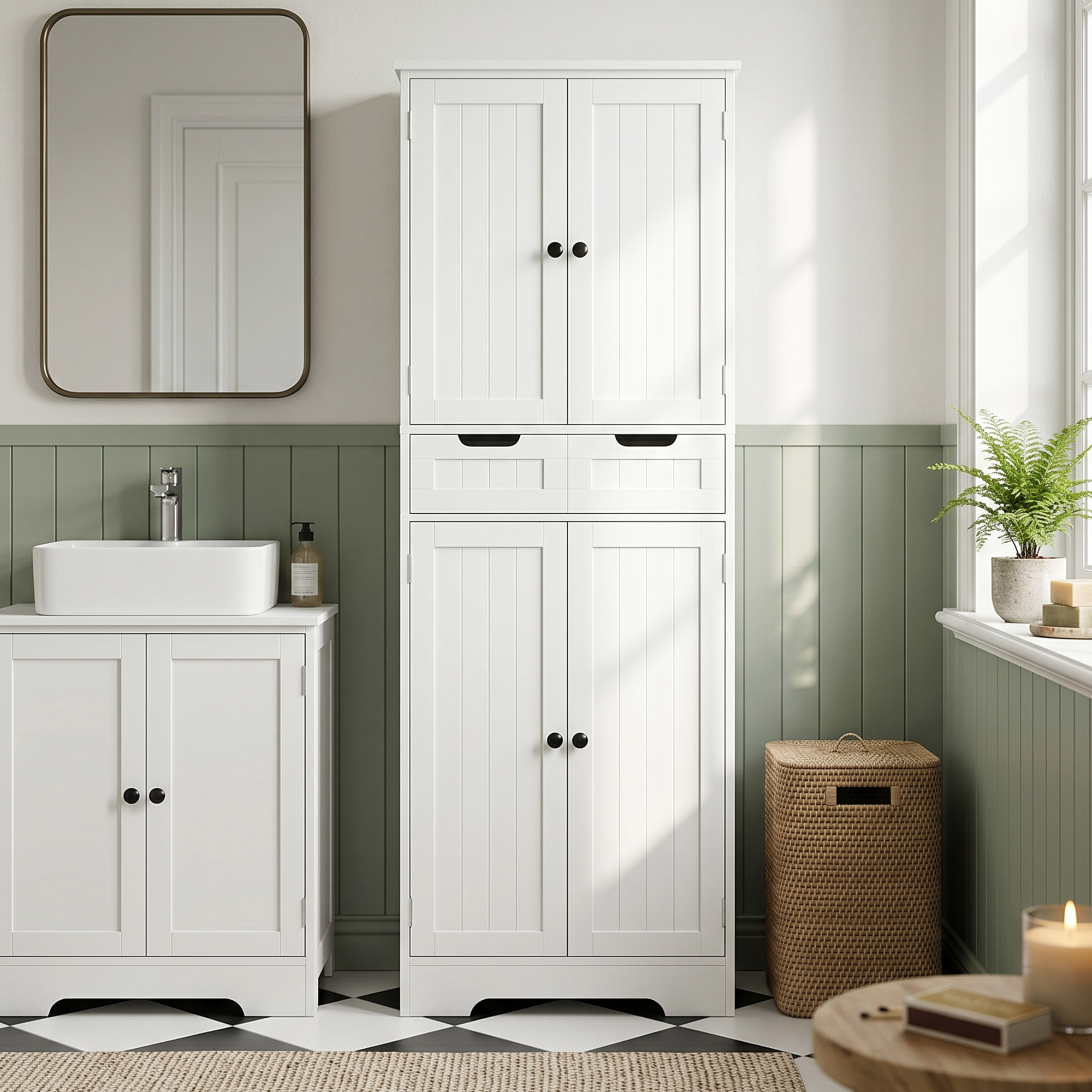 Meuble haut salle de bain 4 portes 3 étagères tiroir dim. 60 x 30 x 160 cm blanc