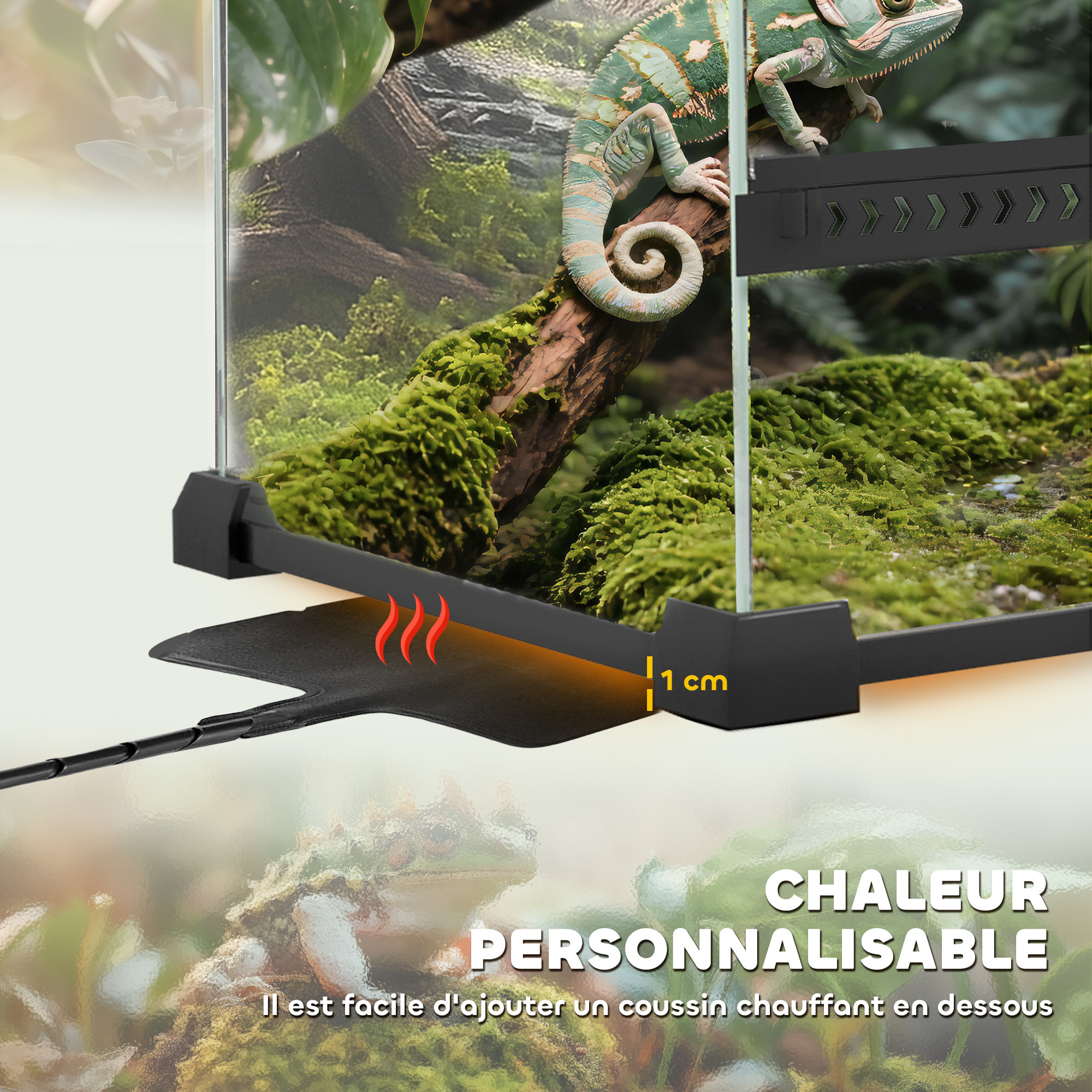 Boîte à reptiles fermeture sécurisée par rotation verre trempé noir