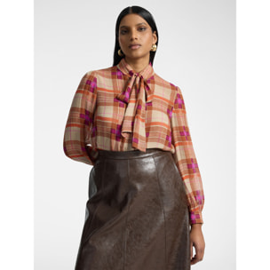 Elena Mirò - Camicia in georgette stampata con fusciacca - Marrone