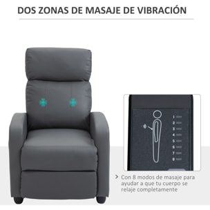 HOMCOM Sillón de Masaje Relax Reclinable con Mando a Distancia 2 Zonas de Masaje 8 Programas 5 Niveles de Intensidad y Temporizador Tapizado en PU 68x88x98 cm Gris