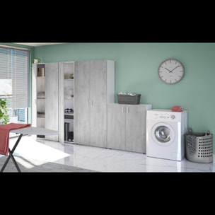 Armadio Multiuso Armadietto Alto Con Doppia Anta e 4 Ripiani Ideale Per Bagno Ingresso Camera Da Letto Garage 80 x 37 x 182 Cm Bianco e Grigio Cemento
