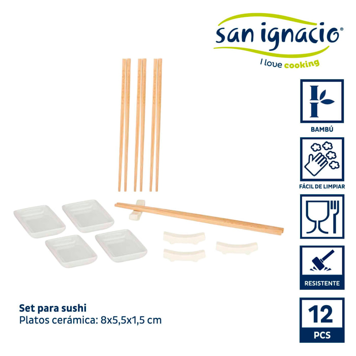 Set sushi blanco 12 piezas colección kinvara