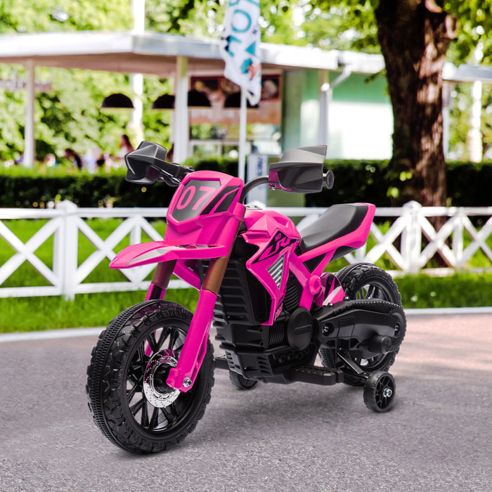 Moto Cross électrique enfant 6 V 2 moteurs effets sonores max. 3 Km/h 30 Kg avec stabilisateurs rose