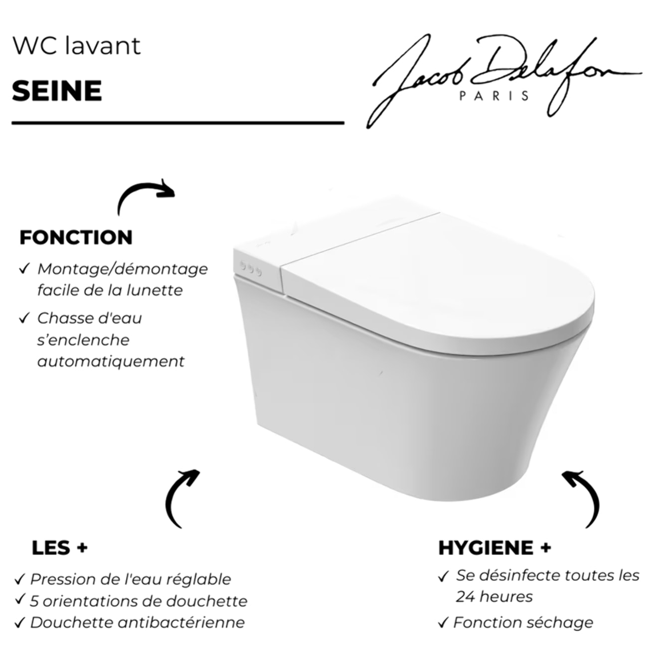 Pack WC lavant sans bride Seine avec télécommande + bâti support