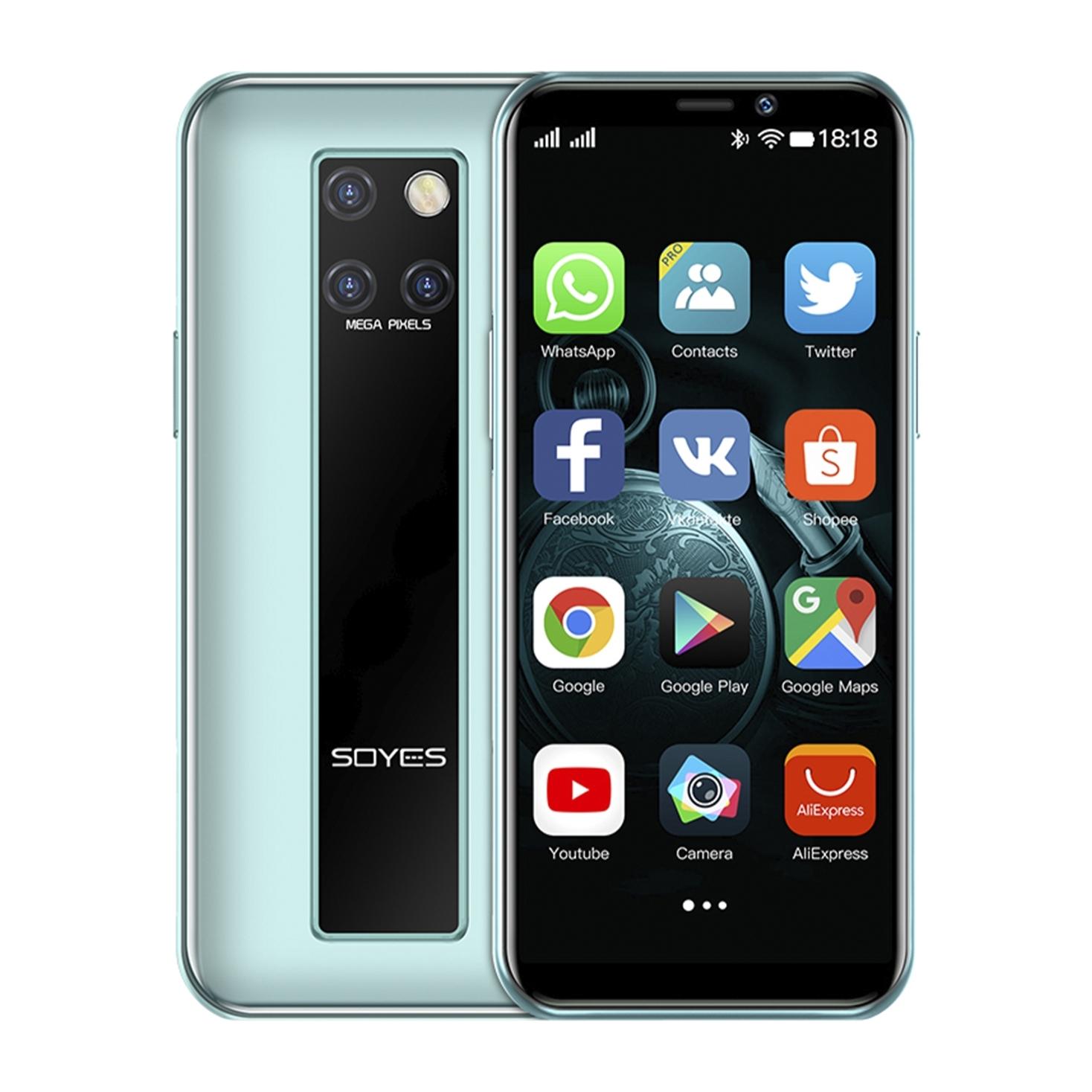 DAM Smartphone Mini S10-H 4G, Android 9.0, 3GB RAM + 64GB. Schermo 3,46''. Doppia SIM 4,5x1x10,2 cm. Colore verde