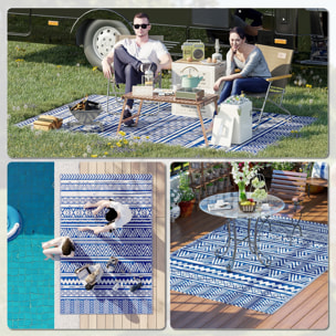 Alfombra de Exterior 182x274 cm Alfombra Reversible Estilo Moderno para Terraza Balcón Patio Camping Playa Azul Oscuro y Blanco