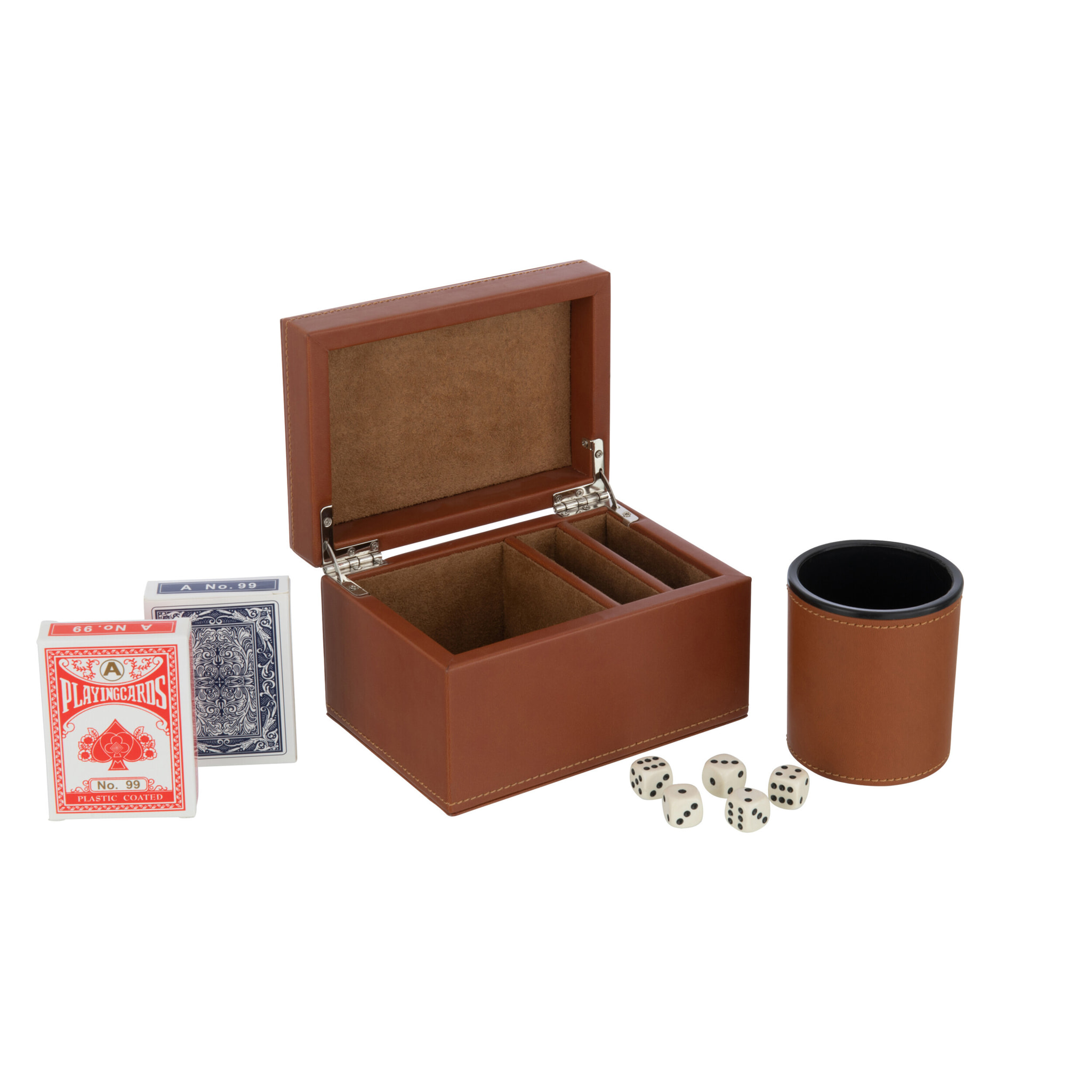 J-Line boîte jeux de cartes - simili cuir - cognac