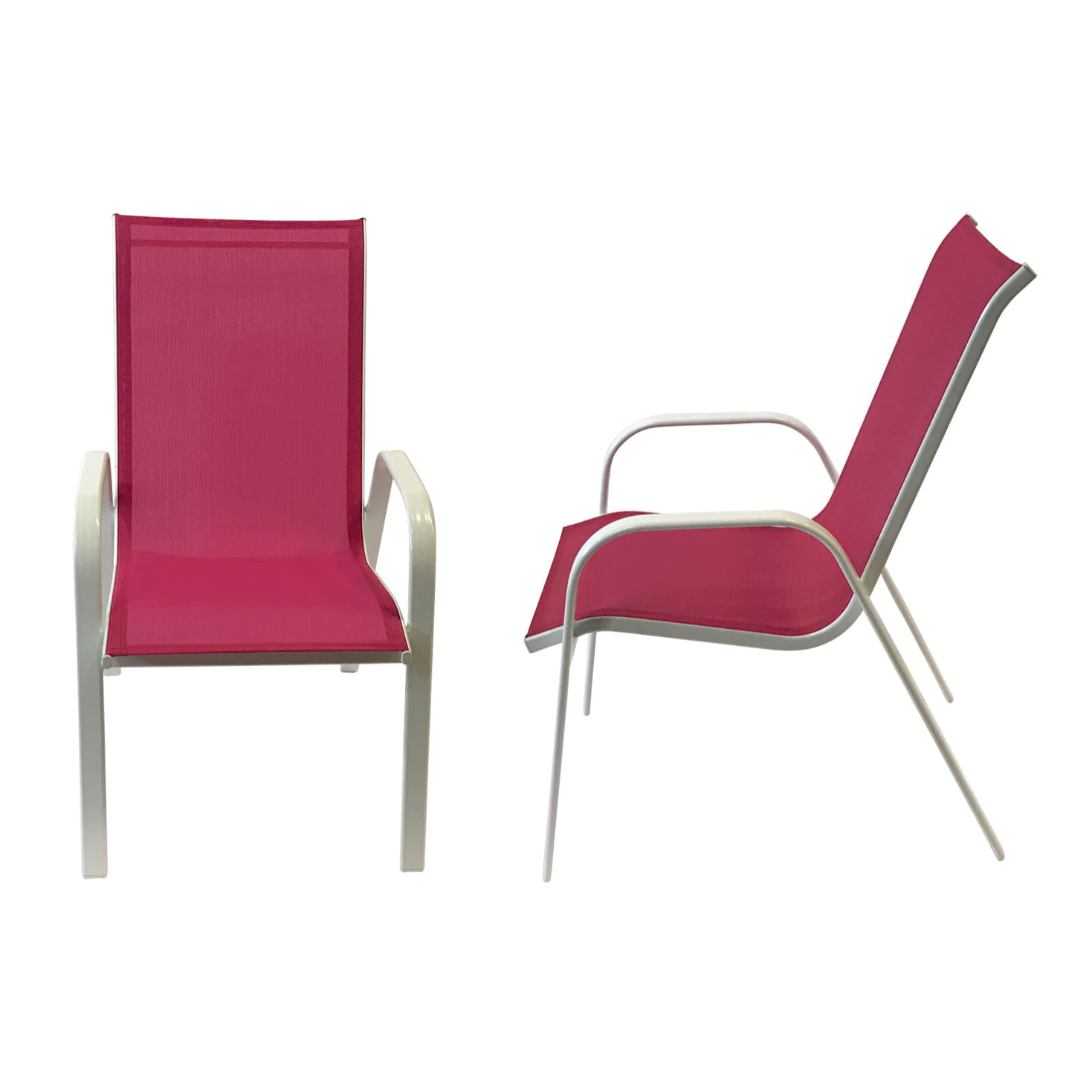 Lot de 6 chaises MARBELLA en textilène rose - aluminium blanc