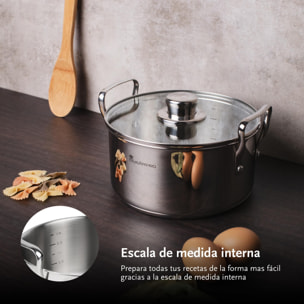 Juego de 3 cacerolas con tapas ø20ø24ø28cm en acero inoxidable y 3 utensilios de cocina masterpro